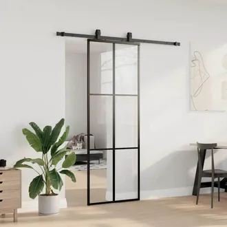 Berkfield Home Sliding Door with Hardware Set Black 76x205 cm ESG Glass