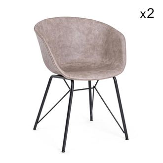 Konte Design Lote de 2 sillas de polipiel beige y patas negras, con reposabrazos