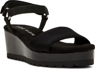 Anne Klein Natasia Platform Wedge Sandal in Black Stretch at Nordstrom, Size 6.5