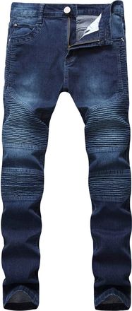 Generic JIER Mens Super Stretch Ripped Skinny Jeans Stretchy Distressed Biker Denim Pants Super Stretch Ripped Skinny Jeans (Navy Blue,36)