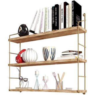 Hanah Home Estante De Pared, Estante De Almacenamiento Shelf Gold Marr&oacute;n