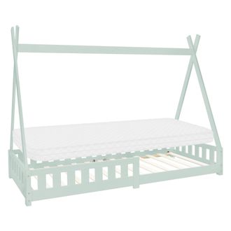 ML Design Ml-design - Cama Infantil Tipi Verde Menta Con Colch&oacute;n De Espuma Fr&iacute;a 90x200 Cm Protecci&oacute;n Antica&iacute;da Somier Estructura Listones De Madera Maciza De Pi
