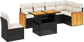 vidaXL Vidaxl - Set De Comedor De Jard&iacute;n 7 Pzas Y Cojines Rat&aacute;n Sint&eacute;tico Negro