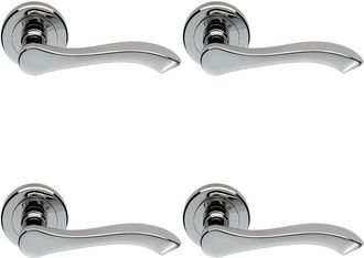 Loops 4x PAIR Scroll Shaped Handle on Chamfered Edged Round Rose Polished Chrome
