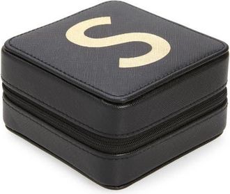 Nordstrom Initial Zip Square Jewelry Box in S- Black- Gold at Nordstrom