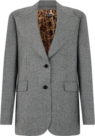 Dolce & Gabbana Jassen, Dames, Grijs, L, Wol, Prince of Wales Single-breasted Blazer