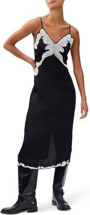 Rag & Bone Ann Embroidery Detail Midi Slipdress in Black at Nordstrom Rack, Size 8