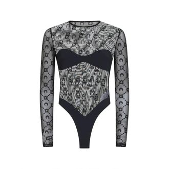 Marine Serre Moonogram Mesh Flock Bodysuit Top - female - Marine Serre - Full-Body - Black - M - Tops