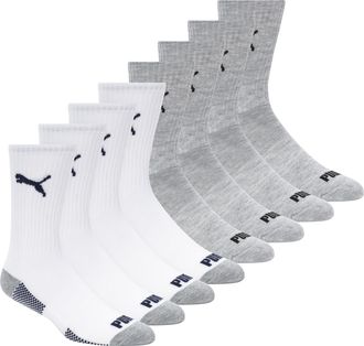 Puma Mens 8 Pack Athletic Cushioned Crew Socks, White/Grey, 9-13 UK (Pack of 8)