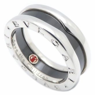 Bulgari Silver Black Ceramic Silver 925 Band Ring (Pre-Owned)