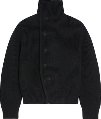 Dries Van Noten Marino Cardigan Ribbed High-Collar Cardigan