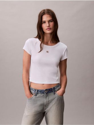 Calvin Klein Jeans Calvin Klein Womens Woven Monologo Slim T-Shirt - Open White - XL