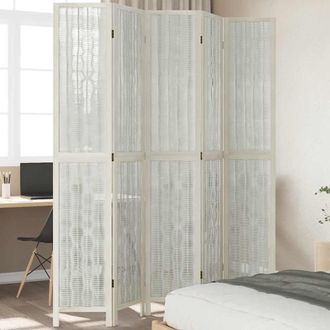 vidaXL Biombo Separador De 5 Paneles Madera Maciza Paulownia Blanco Vidaxl