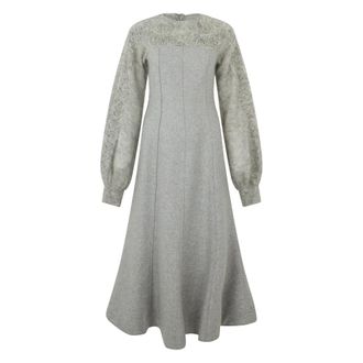 Alberta Ferretti Kleedjes, Dames, Grijs, S, Wol, Grijze midi jurk met elegant design