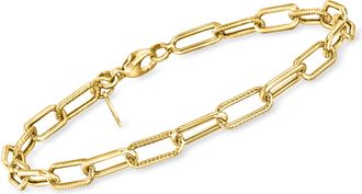 RS Pure by Ross-Simons Italian 14kt Yellow Gold Roped and Polished Paper Clip Link Bracelet