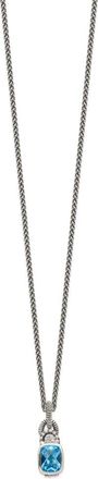Diamond2Deal Sterling Silver Cushion Sky Blue Topaz and Diamond Pendant Necklace