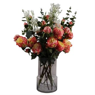 Leaf 60cm Smoke Grey Vase Pink Peonies & Artificial Eucalyptus