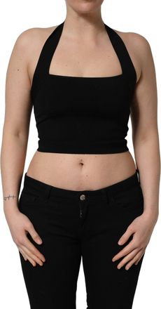 Dolce & Gabbana Womens Black Square Neck Halter Cropped Tank Top