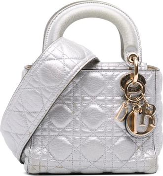 Dior 2017 Mini Cannage Lady Dior kleine kalfsleren metallic tas - Zilver