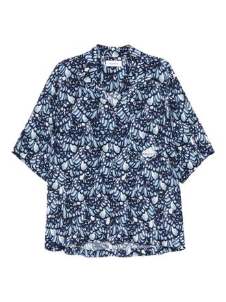 Alexander McQueen feather-print short-sleeve shirt - men - Viscose - 15 1/2 - Blue