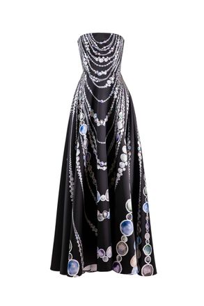 Saiid Kobeisy Mikado Abstract Printed Strapless Long Dress