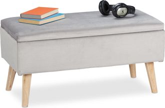 Relaxdays Relaxdays - Ba&uacute;l Almacenamiento, Terciopelo, 40 L, Acolchado, Patas Madera, Asiento Almacenaje, 41x80x40 Cm, Gris Claro