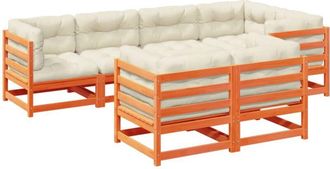 vidaXL Set De Sof&aacute;s Jard&iacute;n 7 Pzas Con Cojines Madera Pino Marr&oacute;n Cera Vidaxl