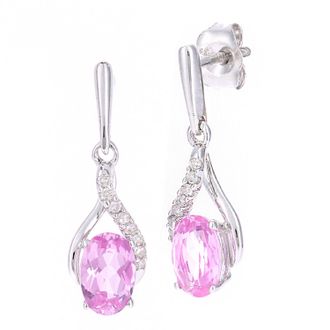 Diamant L'éternel 9ct witgoud, 1,13 ct roze saffier en 0,06 ct diamanten oorbellen