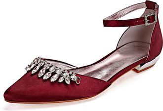 Generic Bridal Flats Womens Pointed Toe Wedding Flats Evening Prom Party Dress Shoes 2Cm,Burgundy,10 UK