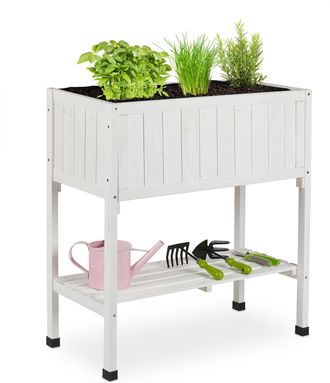 Relaxdays Relaxdays - Huerto Urbano Madera De Abeto, Jardinera Con Balda, Arriate Balc&oacute;n Y Terraza, 80x74x38 Cm, Blanco