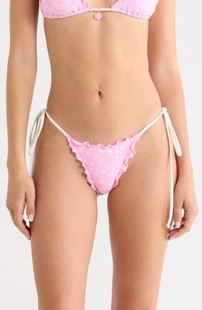 Kulani Kinis Lettuce Edge Side Tie Bikini Bottoms in Sugar Sprinkle at Nordstrom, Size X-Small