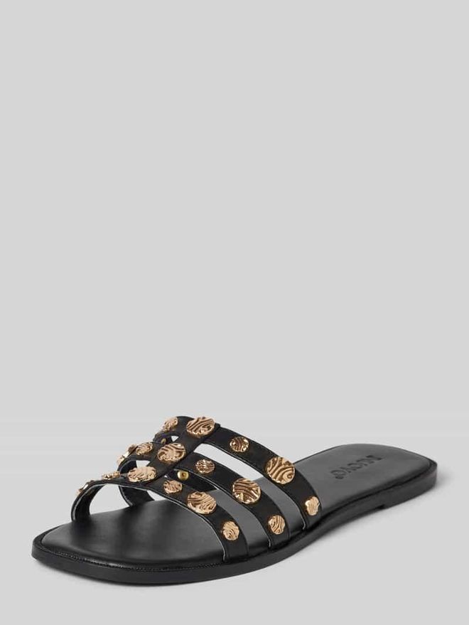 Slides aus echtem Leder in Black, Gr&ouml;&szlig;e 37