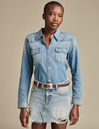 Lucky Brand Womens Denim Western Shirt