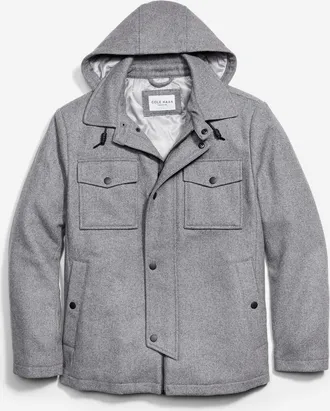 Cole Haan Mens Wool Twill Field Jacket - Grey Size Medium
