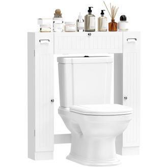 HOMCOM Homcom Mueble Sobre Inodoro Con 2 Armarios, Caj&oacute;n Abatible, Portapapeles, Estantes Ajustables, Para Lavander&iacute;as, Espacios Peque&ntilde;os 88x18x98 Cm Blanco