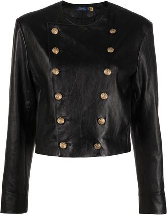 Polo Ralph Lauren double-breasted leather jacket - women - Cupro/Lamb Skin - 4 - Black