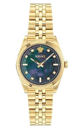 Versace Millenyium Mother-of-Pearl Bracelet Watch, 32mm in Ip Yellow Gold at Nordstrom