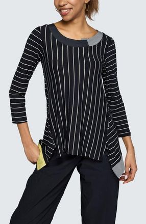 Luukaa D'Celli Nova Striped Viscose Jersey Blouse in Black at Nordstrom, Size 12