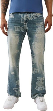 True Religion Ricky AOP Button Flap Straighjt Jeans in Gridiron Blue Medium Wash at Nordstrom, Size 36