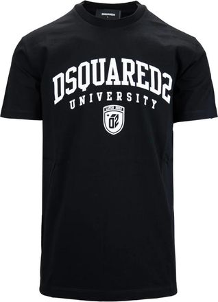 Dsquared2 Tops, Heren, Zwart, L, Katoen, Slip-On T-shirt met geribbelde randen