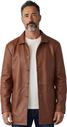 Infinity Leather Mens Tan Leather Long Collared Car Coat Jacket - Bergen