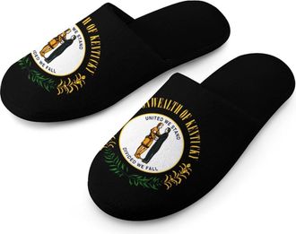 Generic Kentucky State Flag Mens Flannel Slipper Soft Non Slip House Shoes Comfy Winter Warm Indoor Outdoor Slippers