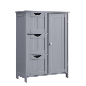 Vasagle Armario de ba&ntilde;o estrecho con 3 cajones y puerta de color gris