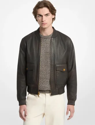 Michael Kors Pebbled Leather Bomber Jacket