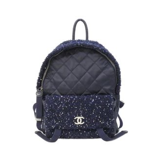Chanel Navy Tweed Spandex Nylon Leather Backpack (Pre-Owned)