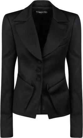 Tom Ford Zwarte wollen tailored blazer - Dames - Blazers - Zwart - M - Wol - Jassen