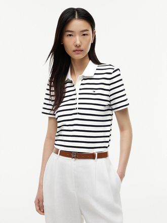 Tommy Hilfiger Womens Classic Fit Striped Stretch Pique Polo - White - XXL