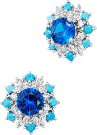 Savvy Cie Jewels RHODIUM PLATED OVER BRASS BLUE-WHITE-TURQUOISE CZ STUD EARRINGS