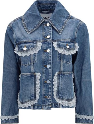 Ganni Womens Denim Jacket Dark Blue Vintage Cotton