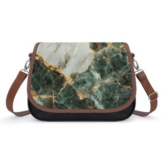 Generic White And Green Marble Crossbody Bags for Women Fashion Leather Shoulder Handbags With Adjustable Strap